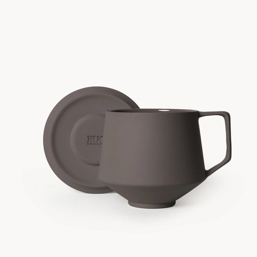 Lumière Dark Brown Kupa Tabaklı – Limoges Fransız Porseleni, 300 ml