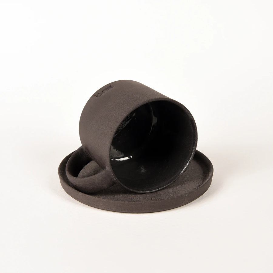 Pebble Siyah Duble Türk Kahvesi Fincanı ve Tabağı – 130 ml Stoneware – 1 Adet - 2